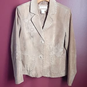 Tan GENUINE LEATHER  Jacket w/ Flower Detail SMALL